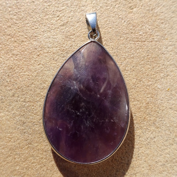 Boho Faceted Teardrop Genuine Amethyst Gemstone Statement Pendant - Picture 5 of 7